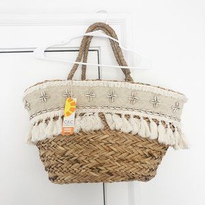 C&C California Woven Seashell Tote Bag NWT